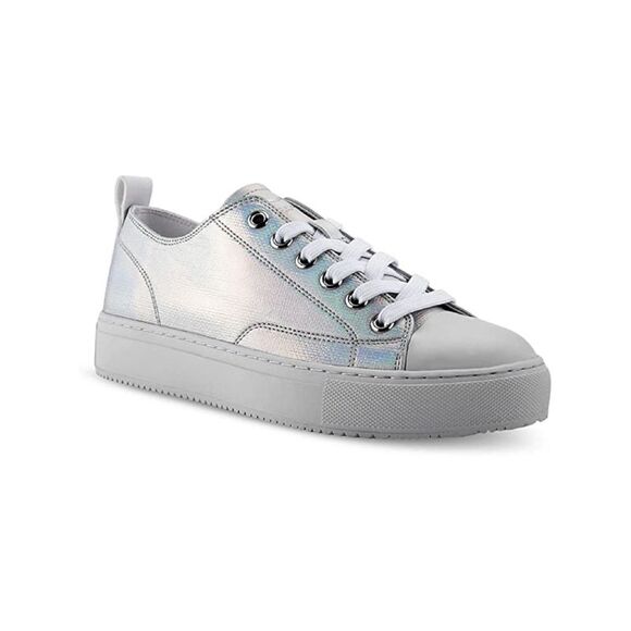 MARC FISHER Shoes - MARC FISHER Womens Silver Multi Cady Cap Toe Platform Athletic Sneakers 5.5 M